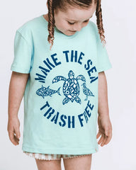 Make The Sea Trash Free Kids Tee - Soft Mint
